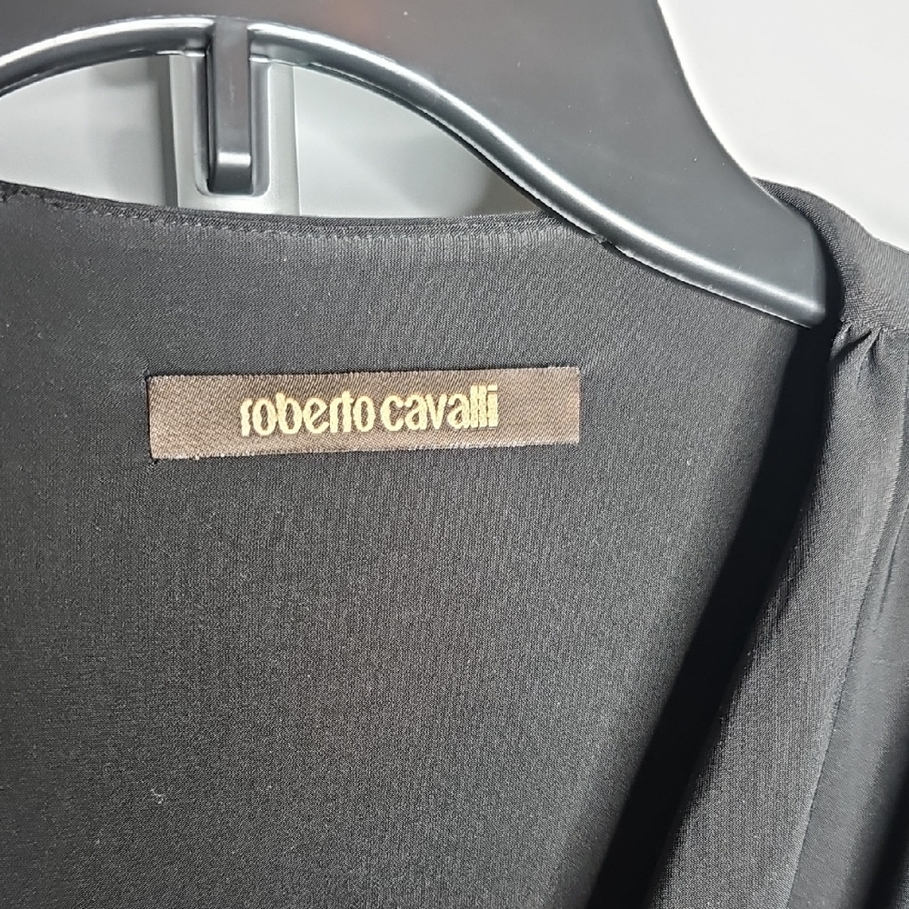 SOLD -ROBERTO CAVALLI Black and Gold Long Sleeve Sheath Dress - Picture 3 of 5